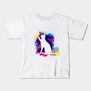 Splatter Cat, Colorful kitty, cat lover, kat silhouette Kids T-Shirt